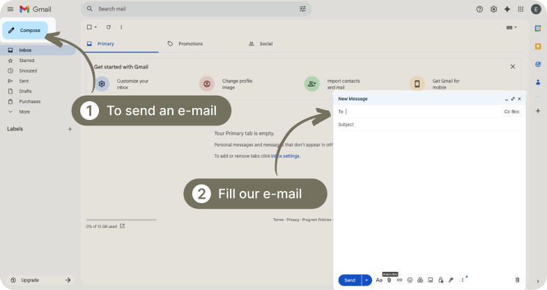Email interface showing where to compose